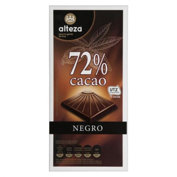 CHOCOLATE ALTEZA NEGRO 72%, 100GR