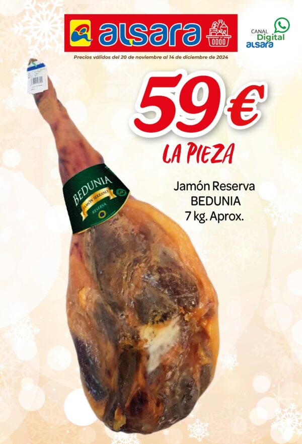 JAMON RESERVA BEDUNIA, PIEZA 7KG APROX