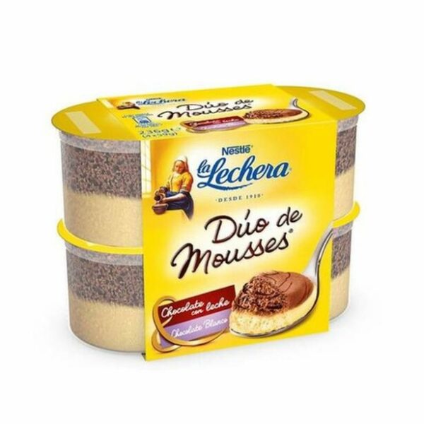 MOUSSE DUO CHOCOLATE Y CHOCOLATE BLANCO LA LECHERA, P4X59GR